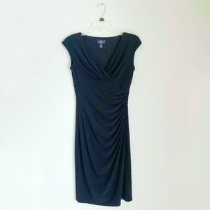 Black Wrap Dress Ruched Sleeves